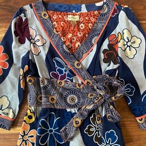 Anthropologie Elevenses Tokoyo Calling Wrap Jacket Pattern Block Floral Velour 4